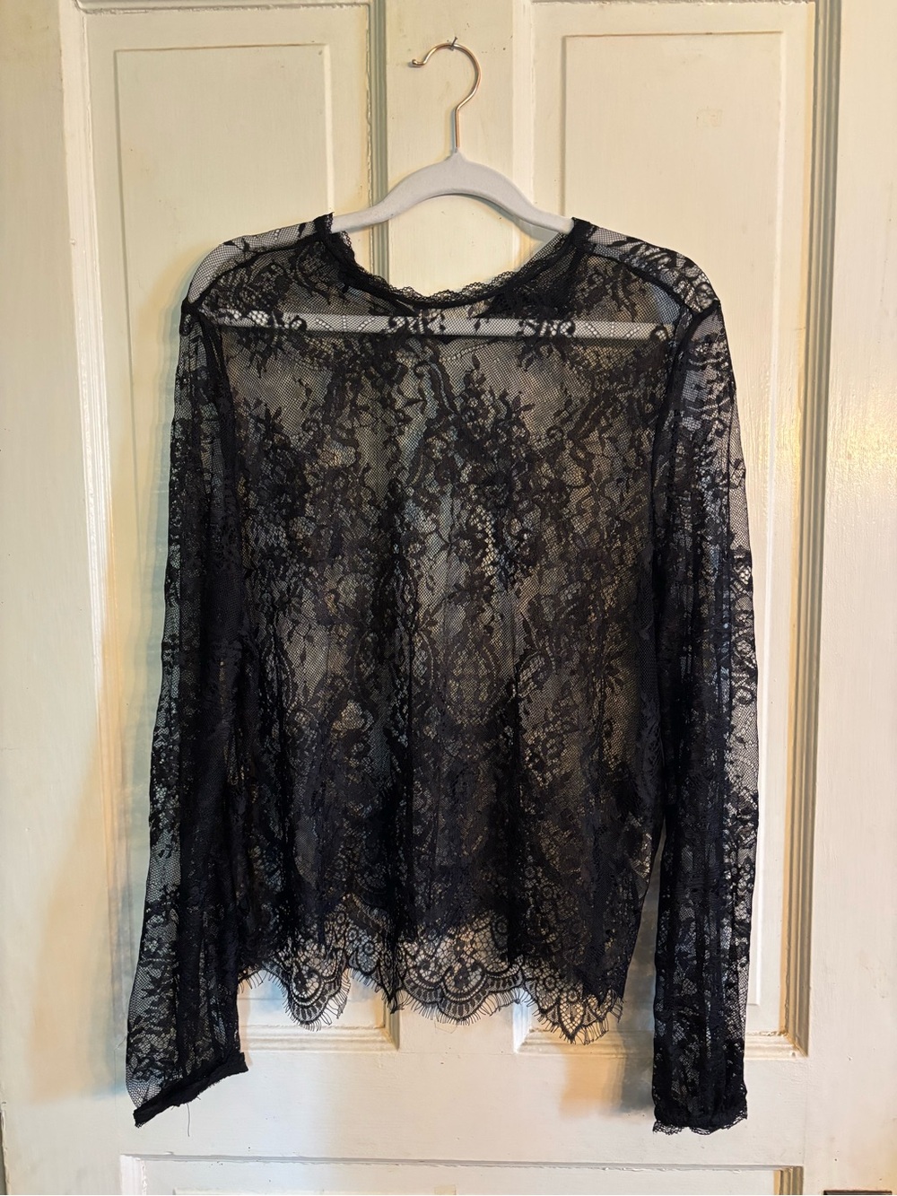 Sheer Black Lace Long-Sleeve Top